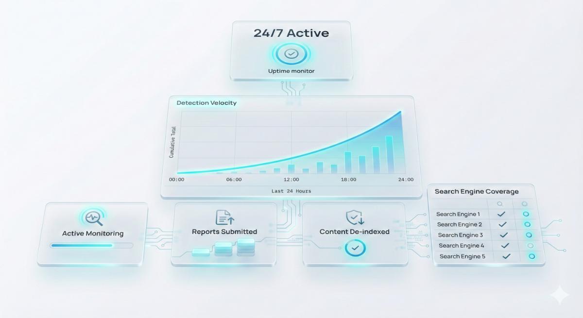 Automatic search and reporting for unauthorised content