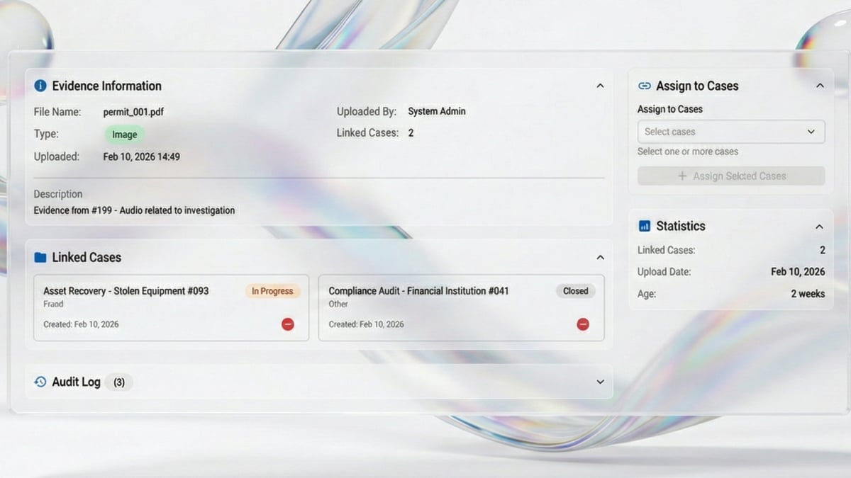 Evidence tracking and chain of custody in Investigators CMS